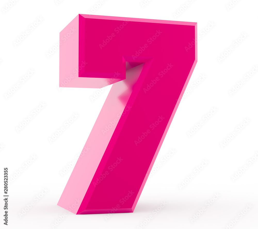 3d pink number 7 collection on white background 3d pink number 7 collection on white background