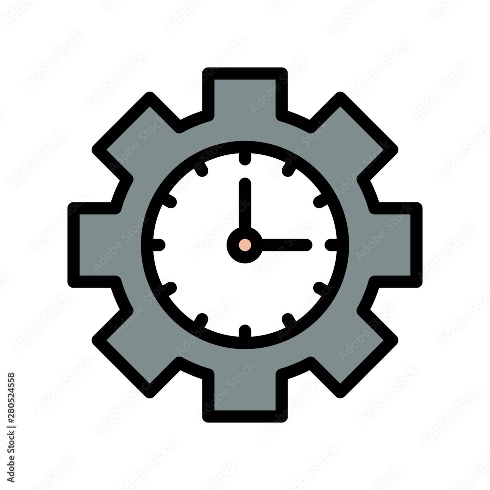 cog wheel and clock, business filled design icon. cog wheel and clock, business filled design icon.