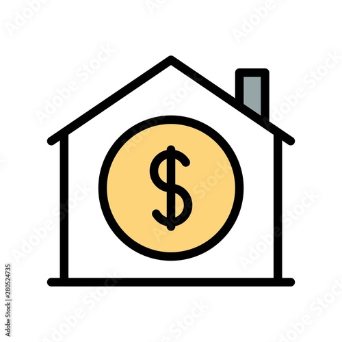 money coin and house flat icon editable outline into dollars and investment