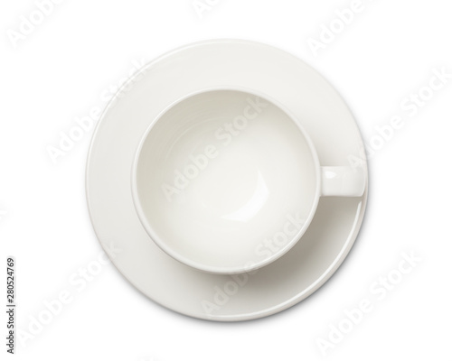 empty white coffee cup or teacup top view on white background. with clipping path.