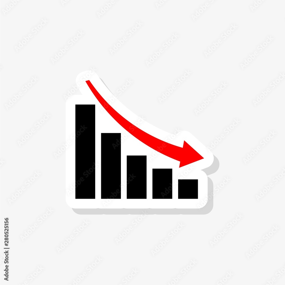 Graph chart sticker on white background. Declining graph icon for your web site design Graph chart sticker on white background. Declining graph icon for your web site design