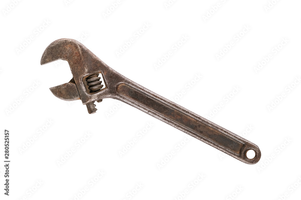 Swedish adjustable wrench. old wrench on isolated white background. plumbing repair. Swedish adjustable wrench. old wrench on isolated white background. plumbing repair.