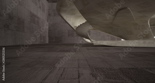 Abstract architectural brown and beige concrete smooth interior of a minimalist house. 3D illustration and rendering