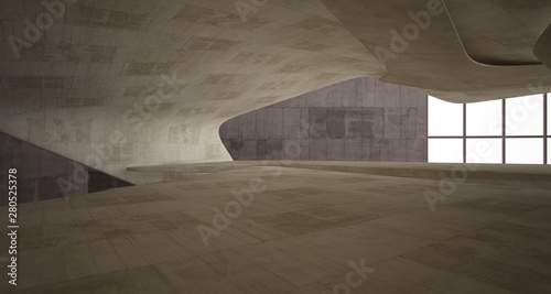 Abstract architectural brown and beige concrete smooth interior of a minimalist house. 3D illustration and rendering