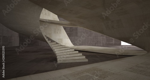Abstract architectural brown and beige concrete smooth interior of a minimalist house. 3D illustration and rendering