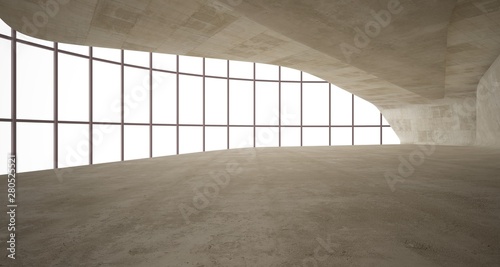 Abstract architectural brown and beige concrete smooth interior of a minimalist house. 3D illustration and rendering