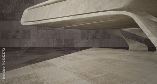 Fototapeta Naklejka Na Ścianę i Meble -  Abstract architectural brown and beige concrete smooth interior of a minimalist house. 3D illustration and rendering