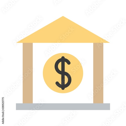 banking building dollar sign business flat design icon.