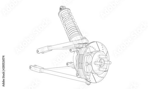 Car suspension with shock absorber. Vector