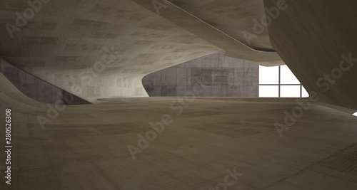 Abstract architectural brown and beige concrete smooth interior of a minimalist house. 3D illustration and rendering