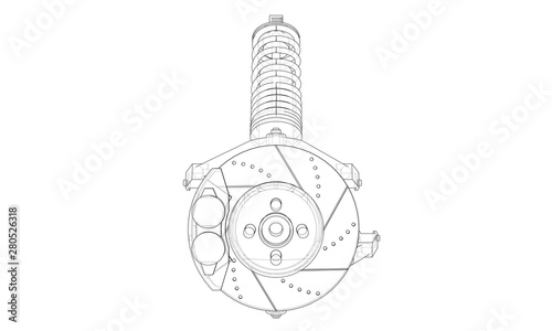 Car suspension with shock absorber. Vector