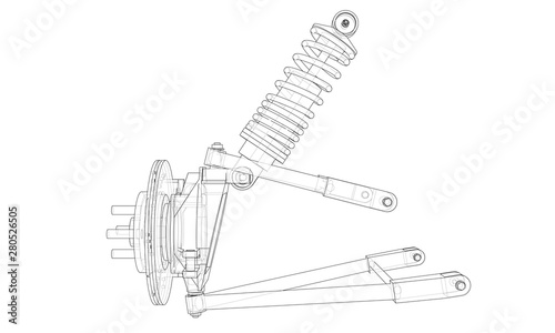 Car suspension with shock absorber. Vector