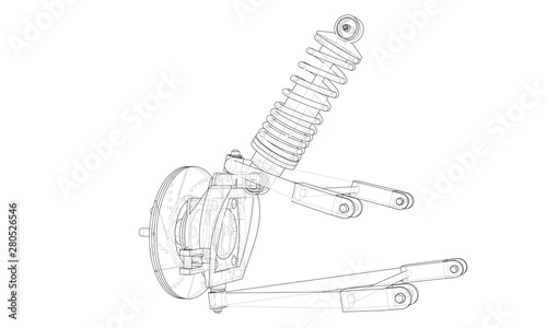 Car suspension with shock absorber. Vector