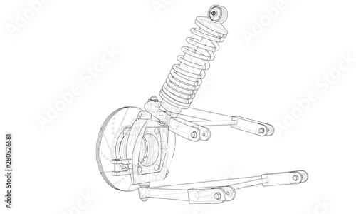 Car suspension with shock absorber. Vector