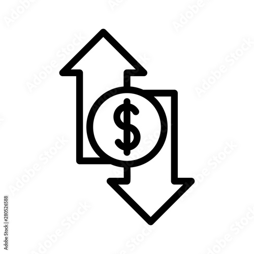 market flow or stock exchange dollar profit or loss editable outline icon in business and investment.