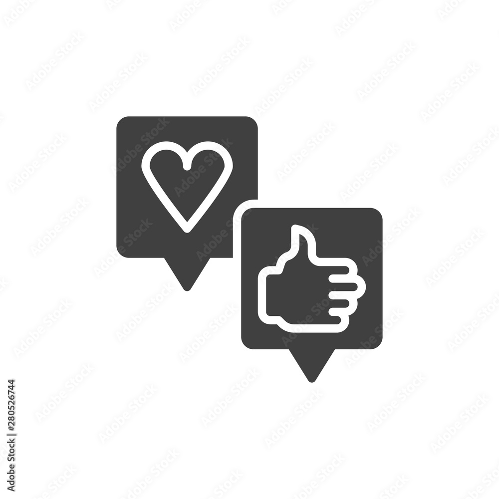 Fototapeta premium Customer feedback vector icon. Positive reviews filled flat sign for mobile concept and web design. Social media likes and comments glyph icon. Rating ranking symbol logo illustration. Vector graphics