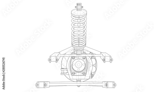 Car suspension with shock absorber. Vector