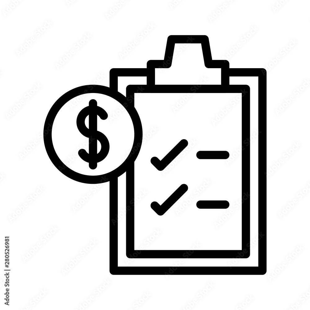 dollar currency checklist record plan editable outline icon in business and investment. dollar currency checklist record plan editable outline icon in business and investment.