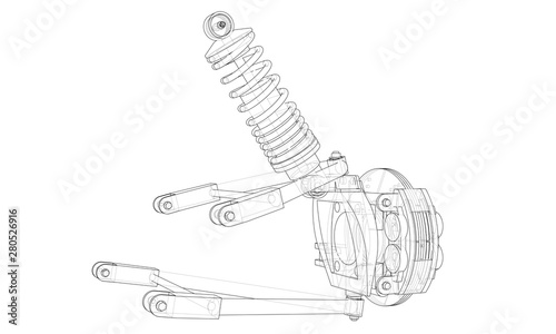 Car suspension with shock absorber. Vector