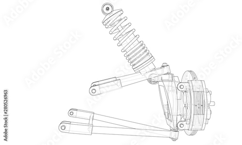 Car suspension with shock absorber. Vector