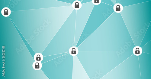 Polygonal abstract shape and locked padlocks