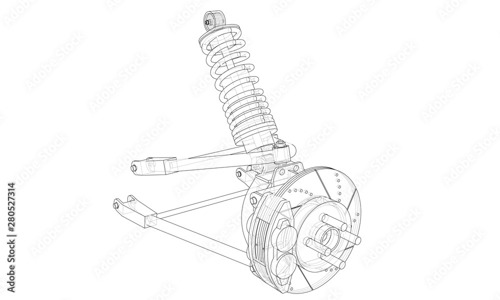 Car suspension with shock absorber. Vector