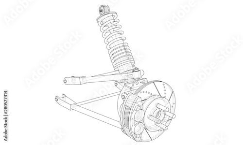 Car suspension with shock absorber. Vector