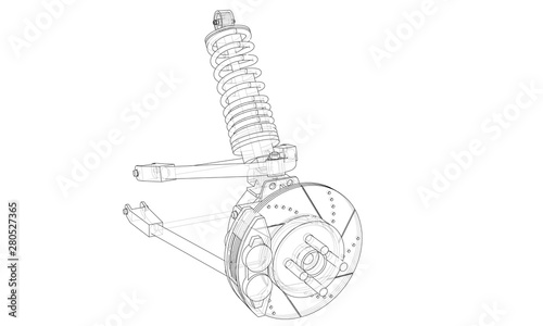 Car suspension with shock absorber. Vector