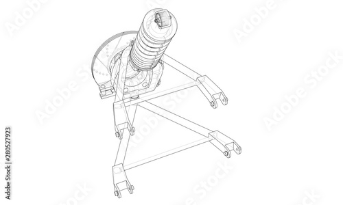 Car suspension with shock absorber. Vector