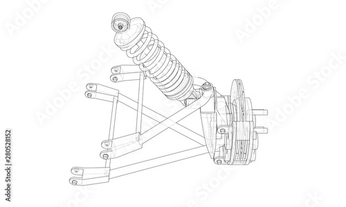 Car suspension with shock absorber. Vector