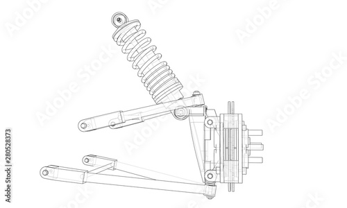 Car suspension with shock absorber. Vector