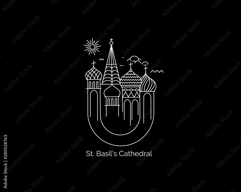 St Basil's Cathedral, Red Square, Moscow, Russia. Flat Line Art Vector illustration