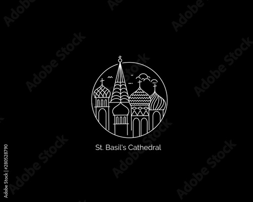 St Basil's Cathedral, Red Square, Moscow, Russia. Flat Line Art Vector illustration