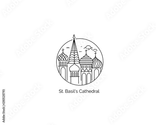 St Basil's Cathedral, Red Square, Moscow, Russia. Flat Line Art Vector illustration