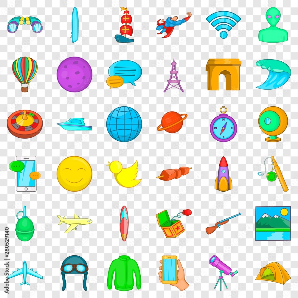 Space icons set. Cartoon style of 36 space vector icons for web for any design