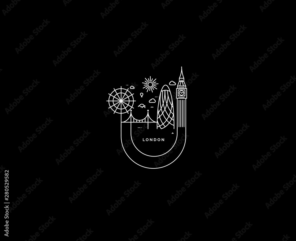 London Skyline Silhouette in black and white, Vector Illustration. London Skyline Silhouette in black and white, Vector Illustration.
