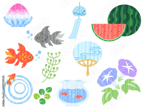 夏の涼しげモチーフイラストセット