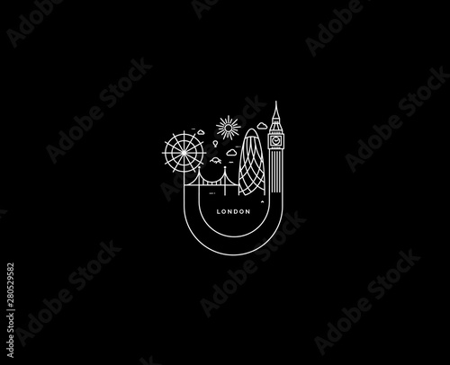 London Skyline Silhouette in black and white, Vector Illustration.