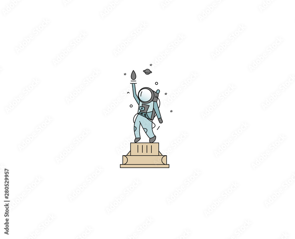 Astronaut Statue of Liberty Icon, Flat Line Art Design illustration. Stock  Vector | Adobe Stock