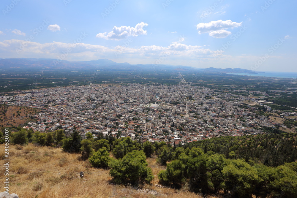 Argos, Greece - July 25, 2019: the city of Argos in the Peloponnese