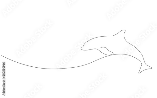 Fototapeta Naklejka Na Ścianę i Meble -  Dolphin jumping on sea one line drawing vector illustration