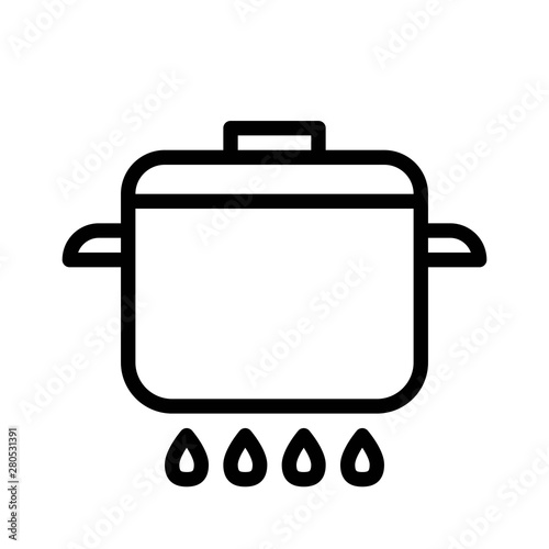 Stew pot on fire.restaurant outline design icon.