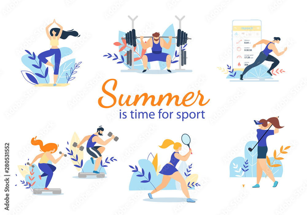 Summer Time Sport Activities Set Isolated on White