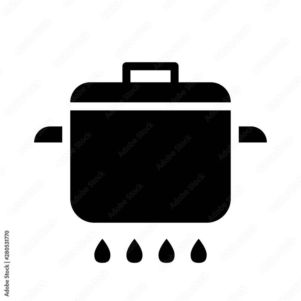 Stew pot on fire.restaurant solid black icon. Stew pot on fire.restaurant solid black icon.