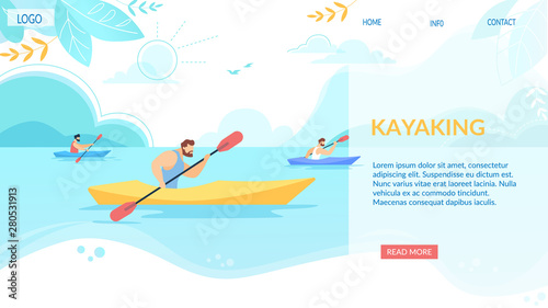 Kayaking Horizontal Banner, Sport Competition.