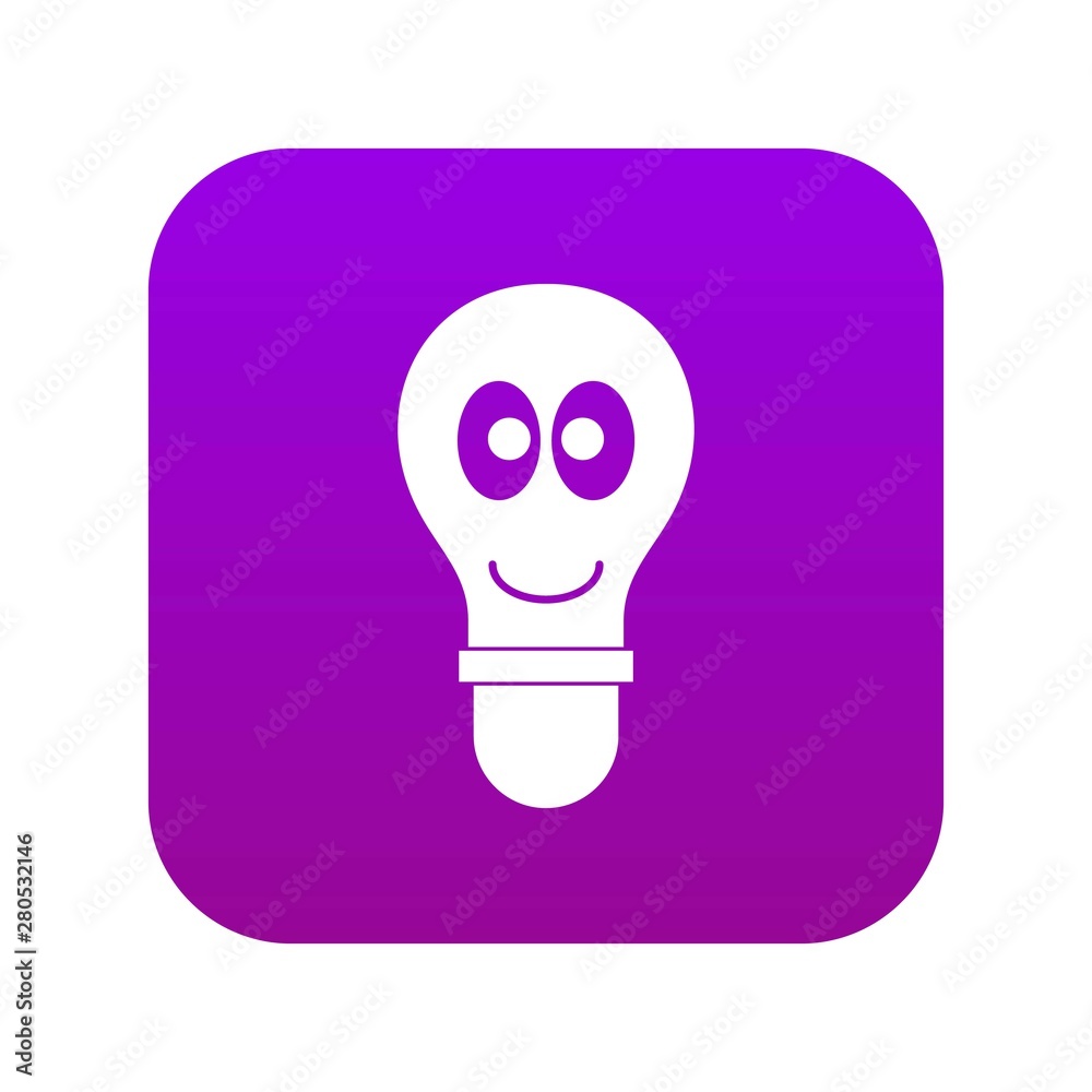 Smiling light bulb with eyes icon digital purple for any design isolated on white vector illustration Smiling light bulb with eyes icon digital purple for any design isolated on white vector illustration