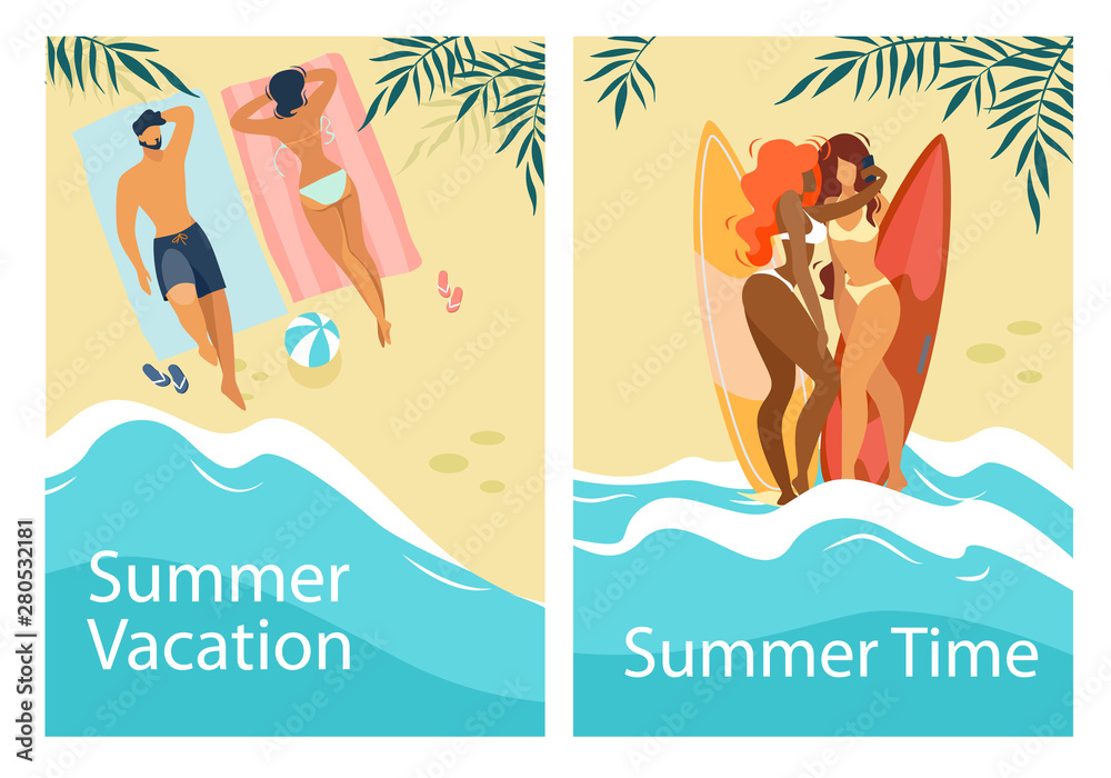 Summer Time Vacation Vertical Banners Set, Leisure