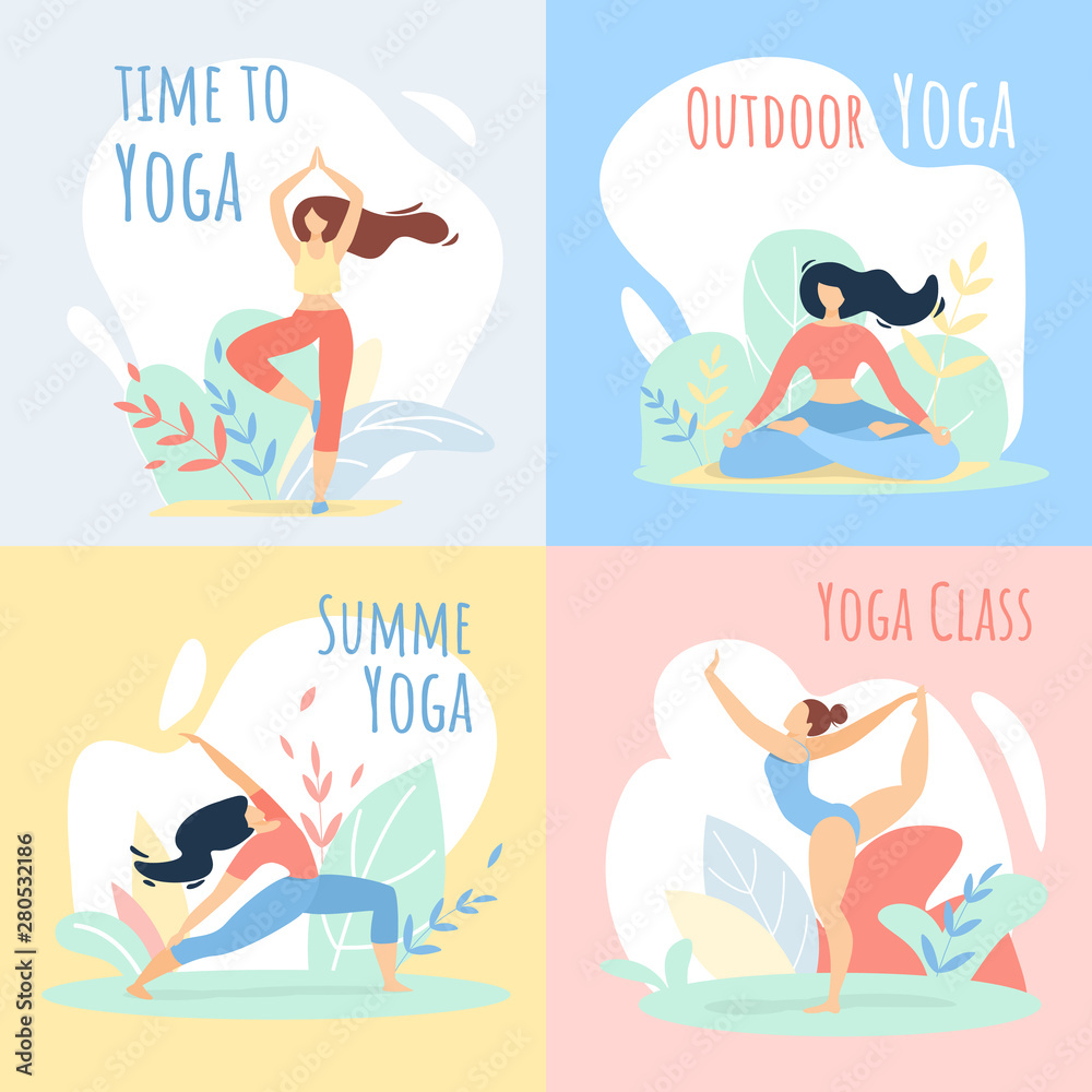 Outdoor Summer Time Yoga Class Sport Banners Set