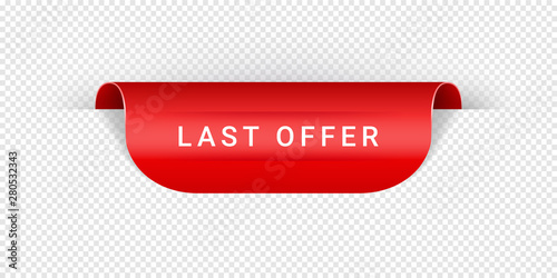 Last Offer Vector Sticker, Tag, Banner, Label, Sign Or Ribbon Realistic Red Origami Style Vector Paper Ribbon For Web Banner Or Print Poster. Eps 10