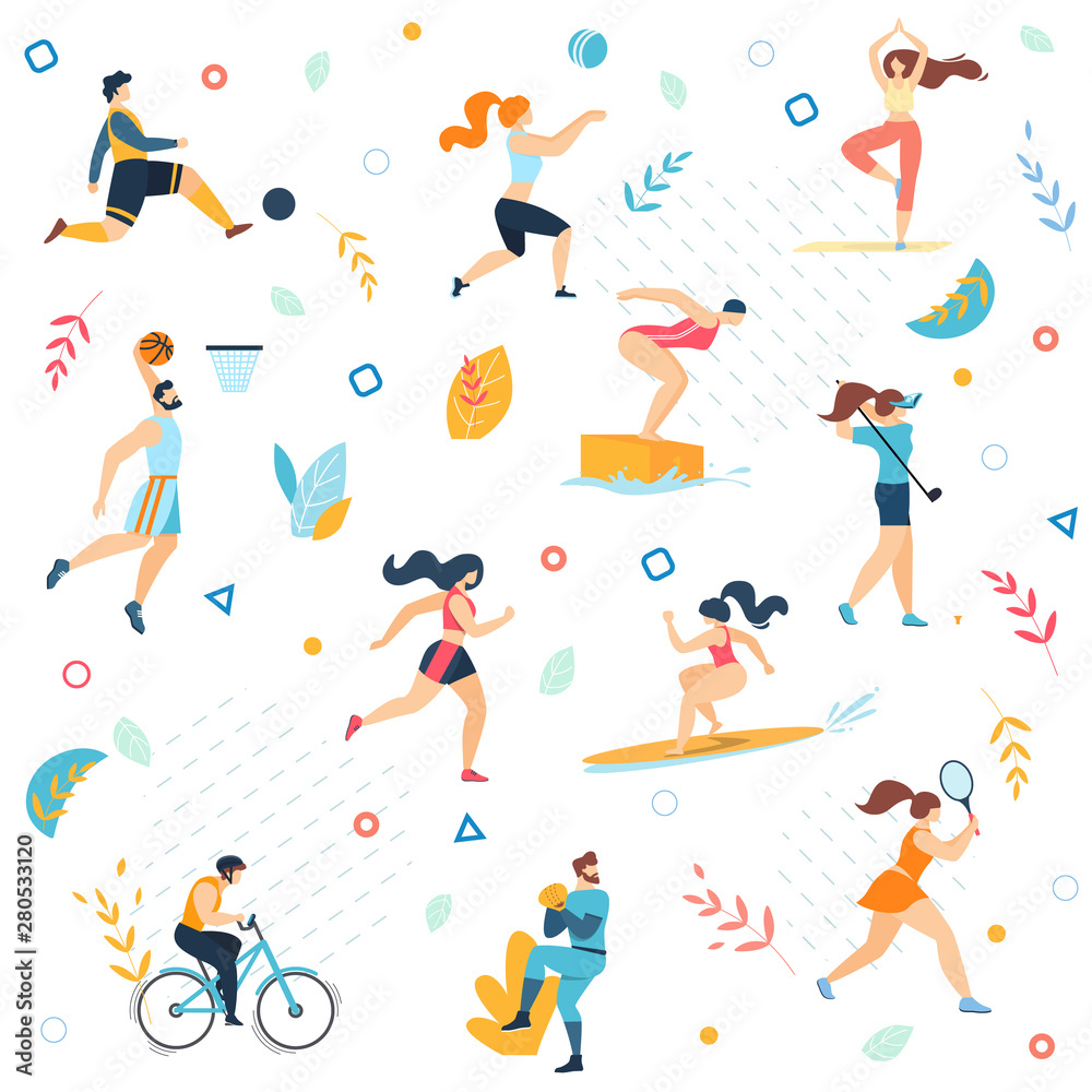 Summer Sport Activities Seamless Pattern, Print